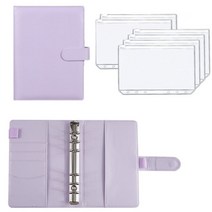 다이어리 저예산 플래너 현금 봉투 저축 돈 재정 관리용 A6 PU 가죽 예산 바인더 세트 포켓 돈 절약 지폐 정리 선물, Purple