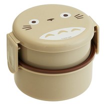 토토로 원형 2단 도시락통 런치박스 간식용기 (포크포함), 혼합색상