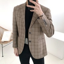 남자 구김방지 링클프리 글렌체크 투버튼 싱글 블레이져 자켓(2color)