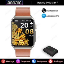 스마트워치밴드건강 혈당 온도 스마트 워치 NFC 블루투스 통화 ECG + HRV 모니터 방수 스포츠, 12 Leather Light brown