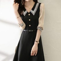 2022가을 레이스 접합 옷깃 드레스