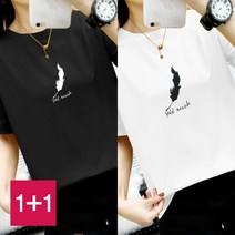 [1+1] 프린트 7종 반팔티 (블랙+화이트) 라운드넥 반팔티셔츠