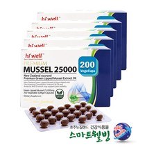 하이웰 프리미엄 초록홍합오일 25000mg 뉴질랜드초록홍합 그린머슬 글루코사민 콘드로이친 크릴오일 함유, 200캡슐, 5박스+추가상품