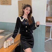 키작은여자옷 겨울 가을 코디 키커 보이는 치마세트 빅사이즈 플랫카라 상의 벨벳 여성의류 3433044879
