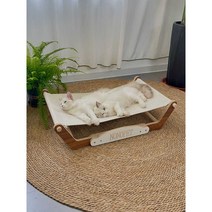반려동물 행군 침대 원목 고양이 해먹 방석 사계절, 화이트워싱캔버스원단80cmx47cmx20cm