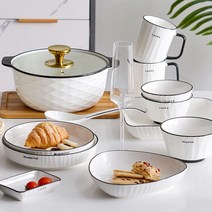 그릇세트 가정용 노르딕 망홍 ins 식기 심플 라이트 럭셔리 도자기 두꺼운 그릇 그릇 그릇 그릇 수저 콤비 선물, 식기 10종 세트[2인용]