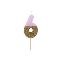 빛나 생일 축하 핑크 글리터 숫자 양초 - 6, 1개