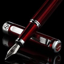 Scriveiner 최고급 프리미엄 블랙 만년필 매력적인 아름다움 24K 골드 마감 슈미트 18K 도금 펜촉 (울트라 파인) 남성과 여성에게 적합 전문 임원 직장 우아한 선물 세트, 미디엄 펜촉, 레드