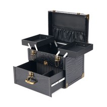 네일 가방 사각 매니큐어 다용도 메이크업 박스 화장품 정리함, 블랙 악어무늬