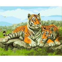 votgl diy 그림그리기 꽃 풍경 동물 해바라기 diy 유화그리기세트 40 x 50cm액자 포함, 032 호랑이