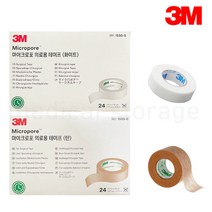 3M 종이반창고 1BOX 24롤 의료용테이프 마이크로포 흰색 살색 0.5인치, 종이반창고 흰색 1530-0