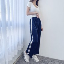 VANANA2 부드러운 벨벳 소재 트레이닝 두줄 와이드팬츠