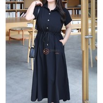 오르난 여성 빅사이즈 반팔 카라 쉬폰 블랙 원피스 R799