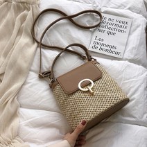 라피아백 라탄백 버킷백 라탄가방 왕골가방 캐주얼 체인 밀짚 버킷 가방 여성 여름 메신저 가방 등나무 가방 비치 레이디 여행 지갑 및 핸드 숄더