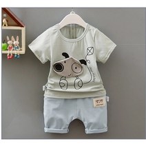 영유아 여름 봄 남아 여아 반팔 반바지 3D강아지 실내복 외출복 등원룩 상하복 세트 자체제작