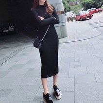 여성 슬림라인 타이트한 핏감 니트 골지 롱 원피스
