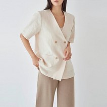 리틀마켓 자체제작 루즈핏 노카라 더블 하프 반팔 린넨 자켓 JE24B1