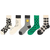 나풀 스트라이프 플라워 도트 체크 여성 패션 양말 5켤레 세트