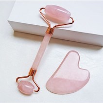 로즈쿼츠 천연 크리스탈 원석 괄사 마사지도구 마사지기 롤링 하트 핑크스톤 괄사, 화이트페이스롤러