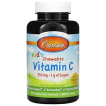 Carlson 츄어블 비타민C 천연 귤 맛 250mg 베지 정제 옵션확인필수