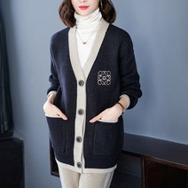 스타일아유 여성용 자수 배색 가을철 오버핏 가디건