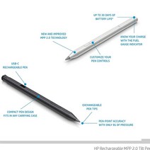 HP 충전식 MPP 2.0 용 스타일러스 펜 틸트 3J122AA # ABB Pavilion x360 컨버터블용 14 인치 펜, 한개옵션1, 한개옵션0
