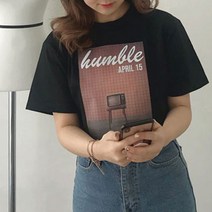 험블스튜디오 레트로 감성 프린팅 커플 반팔티 블랙 반팔 티셔츠