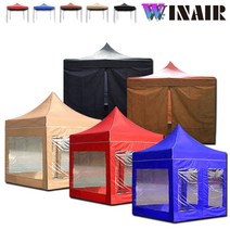 WINAIR 리뷰이벤트 국내 당일발송 프리미엄 끈타입 접이식 천막 지붕+프레임+바람막이(일반/투명) 행사용 캠핑용 방수 그늘막텐트, B세트(지붕+프레임+일반4면), 2.5mx2.5m, 레드
