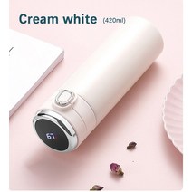 420ml 스테인레스 보온병 병 스마트 LED 온도 디스플레이 누출 방지 진공 플라스크 열 머그잔 절연 텀블러, 420 or 500ML, [04] 420ML Cream white