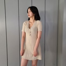 VANANA2 여성 골지 버튼 반팔 원피스