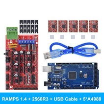 아두이노 키트 코딩 입문 교육 보드 점퍼선 3D 프린터 메가 2560 R3 + 램프 1.4 제어판 5 개 A4988 또는 DR, 02 With A4988