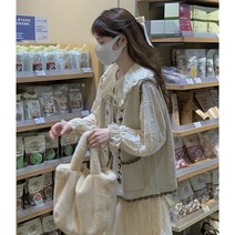 [당일배송] Tamina 롱 원피스 폴리에스테르 긴 소매 프릴 인형 넥 자수 마갑 니트 귀엽다