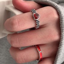 큐빅 가드링 다이아 미스링 빈티지 조절 링 하트 레드 지르콘 실버 컬러 수제 조각 로즈 얇은 반지 여성 패션 주얼리 KCR012
