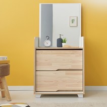 [바스포르] 편백나무원목 2단 600 전도방지 서랍장 화장대, 내츄럴화이트