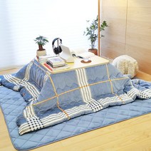 코타츠 테이블 좌식 일본 담요 이불 겨울 다다미, D. 하늘색 체크무늬-이불+테이블 SET