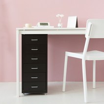 마켓비 철제 서랍장 6단 조립식 이동식 바퀴달린 사무실 원룸 틈새 책상밑 낮은 수납장, 화이트