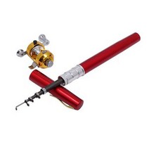 휴대용 펜 낚시대(전용 릴 포함) 언제어디든 간편하게 미니낚시대, 레드