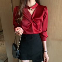 나루니 W03299 블라우스 단정한 여성블라우스 긴팔티 여름 봄 초커블라우스 초커