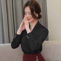 V 넥 스트레치 새틴 셔츠 여성 새해 봄과 가을 드레스 긴팔 셔츠 웨스턴 쉬폰 탑