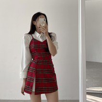 어멜리스 여성용 크리스 체크 캡내장 지퍼 뷔스티에 탑 (2color)
