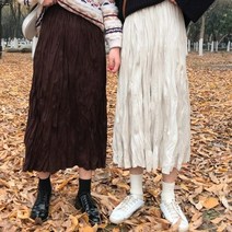 [문의폭주바로배송] 피사로 벨벳 드라이 로즈 주름 스웨이드 플리츠 롱스커트