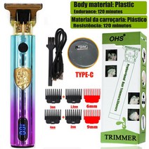 가저용 냉장고 USB 빈티지 t9 0mm 헤어 커팅 머신 트리머 남성용 전기 전문 클리퍼 이발사 무선 수염 드래곤 남성 바리깡 이발기, 09 OHS XL2 Rainbow