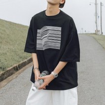 마른체형 커버 오버핏 남성 5부 면 반팔 티셔츠 3색 면티