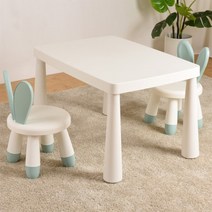 유치원 어린이 테이블과 의자 Xinlan IKEA 학습 테이블과 의자 책상 광장 테이블 게임 테이블 귀여운 두꺼운 아기 테이블, 흰색 테이블   녹색 토끼 의자 2개
