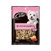 시저 강아지 간식 딸기 바나나와 우유 슬라이스 280g, 딸기+바나나혼합 맛, 3개