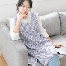 데코에버 찰랑 파스텔체크 원피스앞치마 옆주머니형, 보라