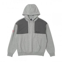 VOLCOM 캠퍼 오버핏 우븐패치 기모 후드티셔츠 멜란지 그레이