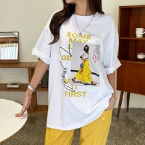 퍼스트 전사나염 박스 티 롱티 오버핏 빅사이즈 여름티 반팔티 나염티 여성용