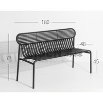 블랙 야외 루프탑 호텔 테라스 카페 테이블 의자 세트, 벤치 + 등받이 180 x 48 x 77