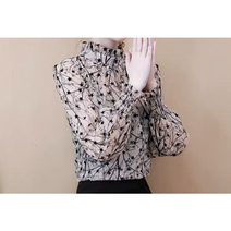 besteffie 봄 가을 여성 블라우스 목폴라 꽃무늬 루즈핏 빅사이즈 긴팔 셔츠 상의+끈나시 세트 A86